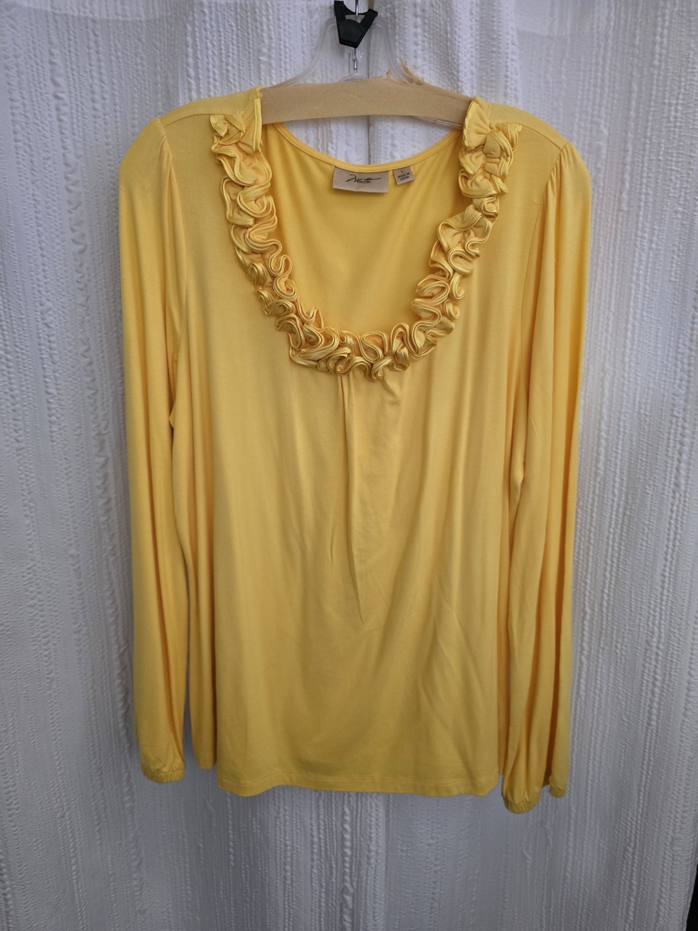 Mattel Yellow Long Sleeve Top with Ruffle Scoop Neck Womens L